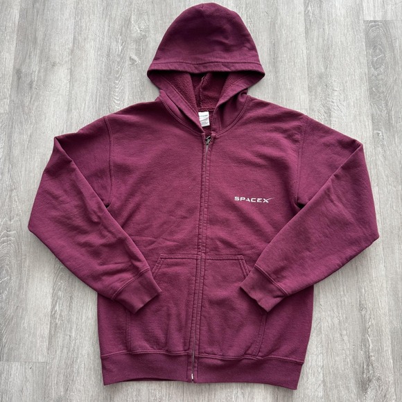 SpaceX Hoodie Mens Small Purple Full Zip Gildan Heavy Blend Sweatshirt Fleece